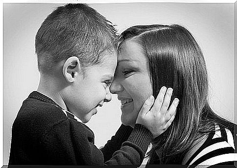 Mother and son talking