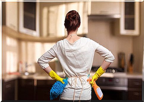 woman ready to go to war with cleaning