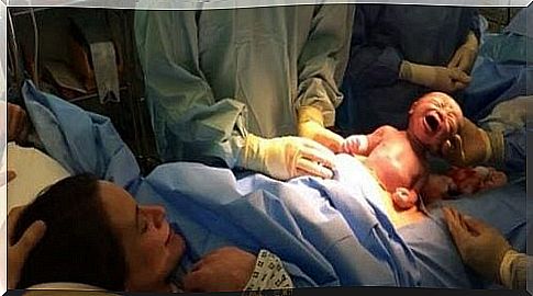 Mother with caesarean section