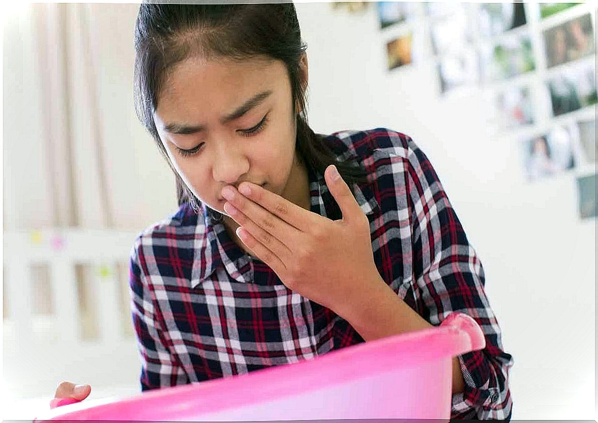 Girl with gastroenteritis, one of the most common diseases of the digestive tract