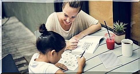 Mother helps daughter with homework with brain exercises