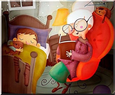 grandmother reads goodnight story