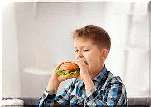 Boy eats healthy burgers