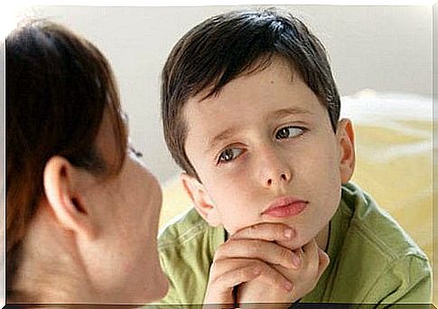 mother looking at skeptical child