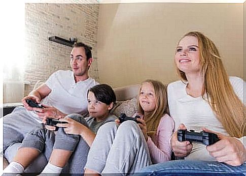 family playing playstation