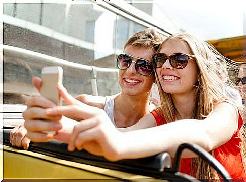 loving couple taking a selfie