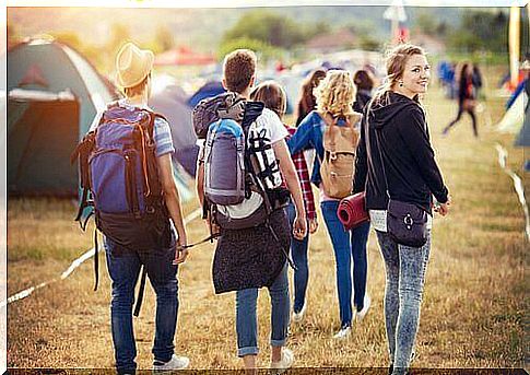 young people in a tent site